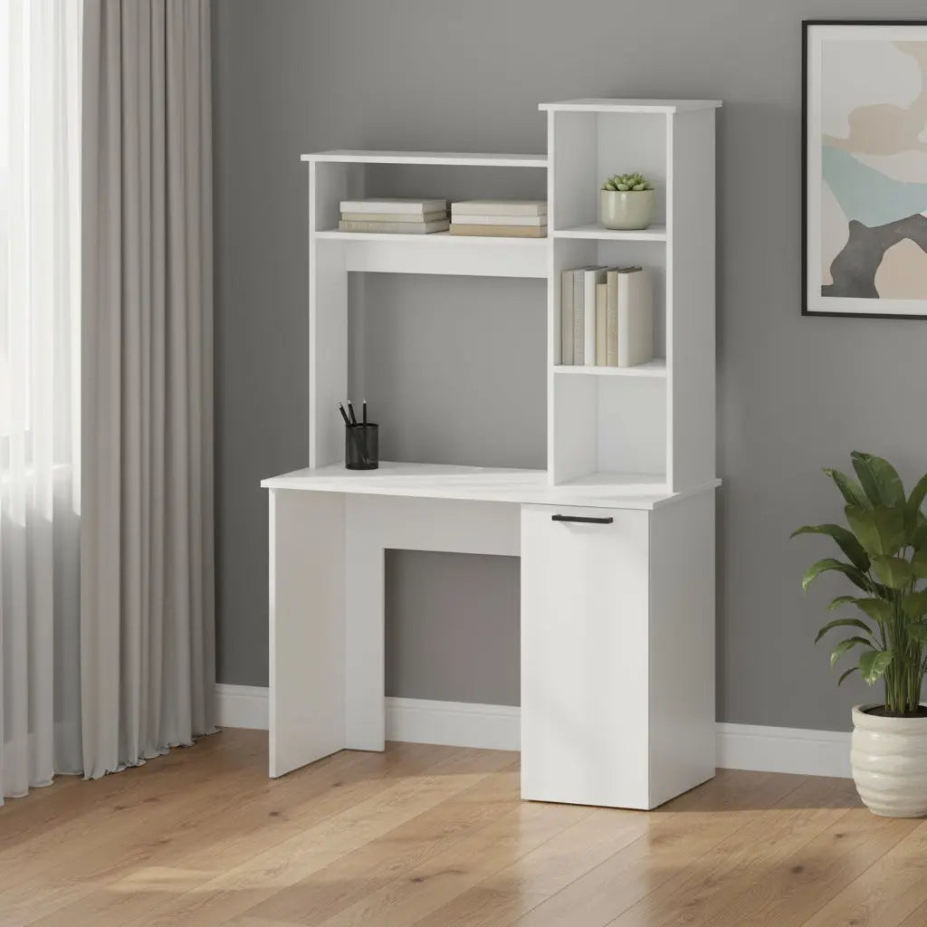 39" White Computer Desk With Hutch Homeroots Office