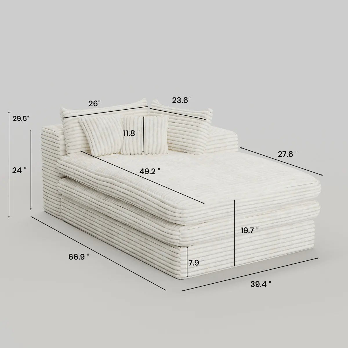 39" White Corduroy Lounge Chair Homeroots Living Room