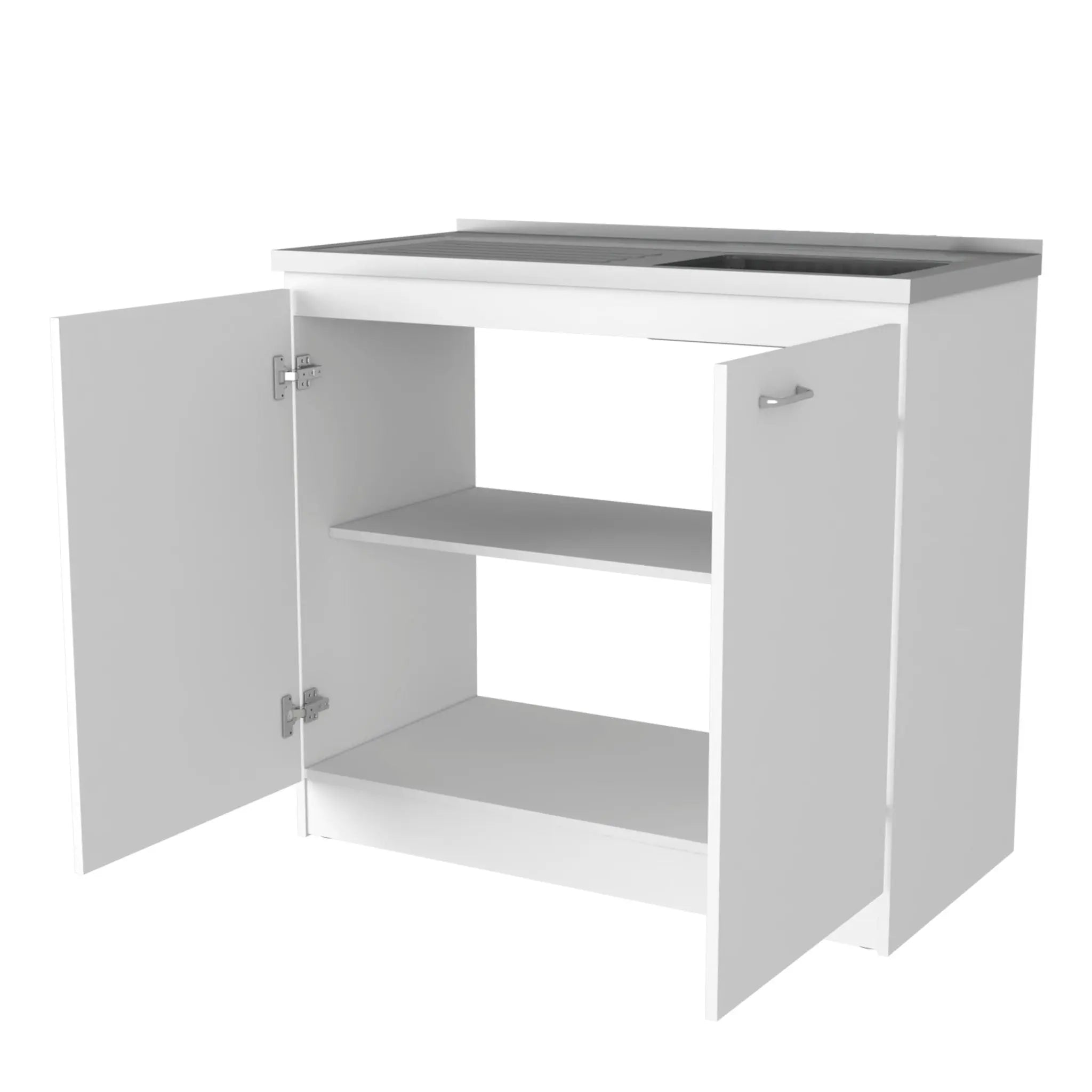 39" White Stainless Steel Accent Cabinet With Two Shelves Homeroots Kitchen & Dining