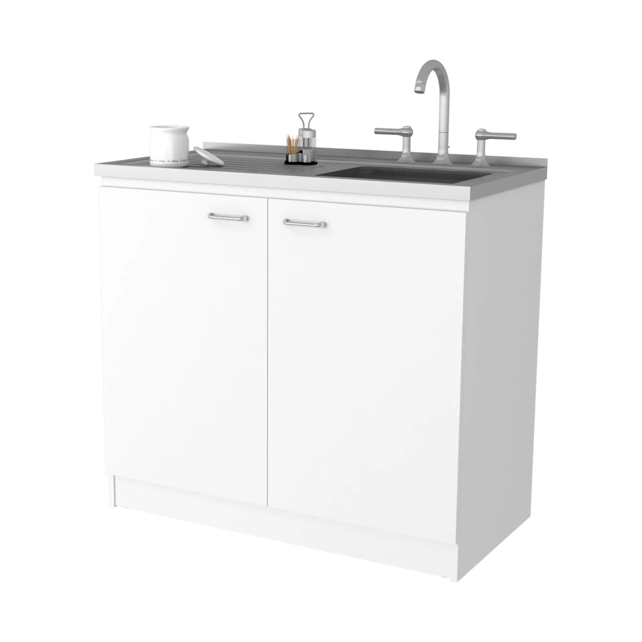 39" White Stainless Steel Accent Cabinet With Two Shelves Homeroots Kitchen & Dining