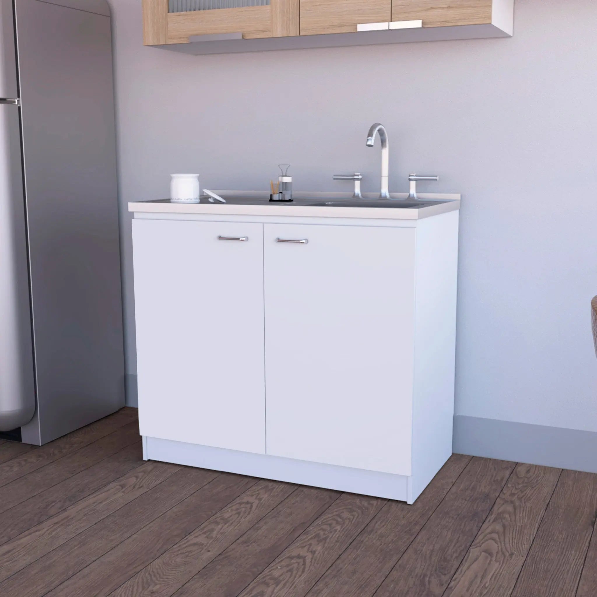 39" White Stainless Steel Accent Cabinet With Two Shelves Homeroots Kitchen & Dining