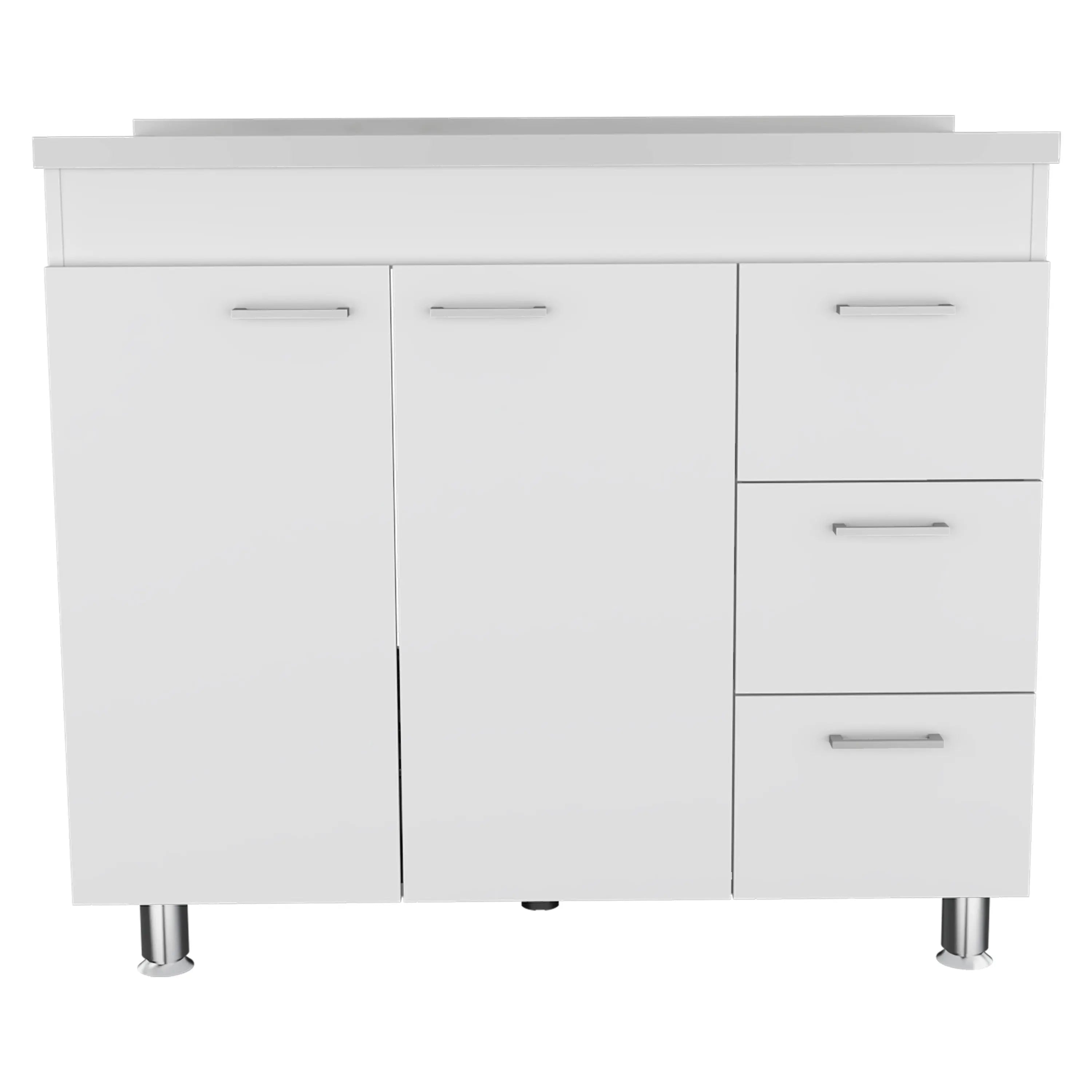 39" White Wood Lacquered Door Gloss Finish Door Accent Cabinet With Three Drawers Homeroots Kitchen & Dining