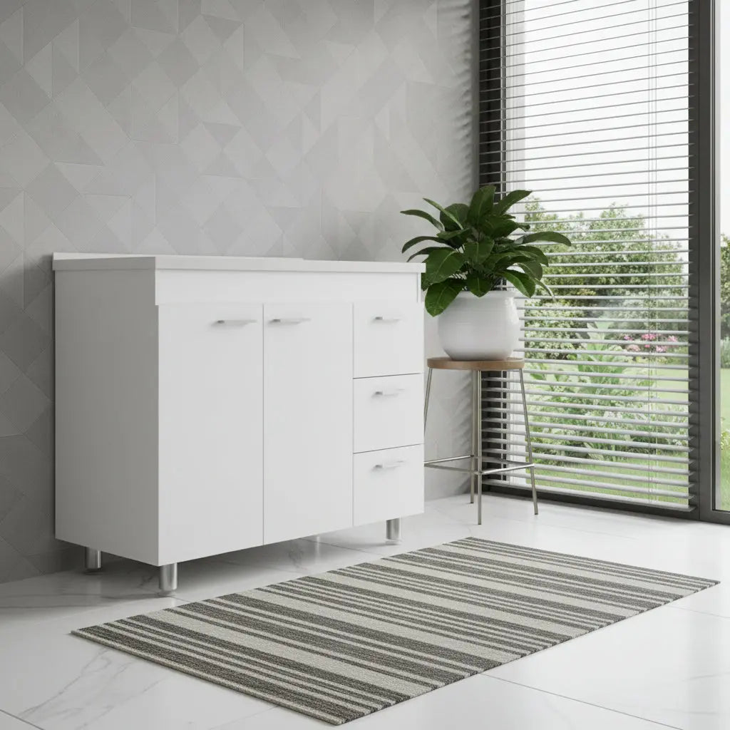 39" White Wood Lacquered Door Gloss Finish Door Accent Cabinet With Three Drawers Homeroots Kitchen & Dining
