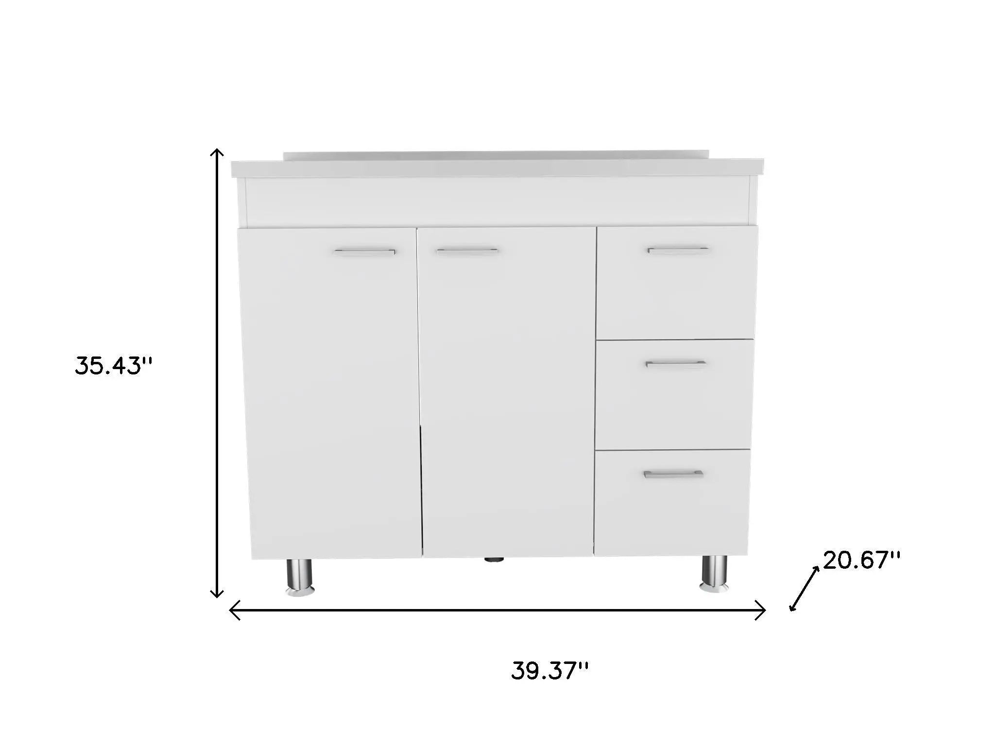 39" White Wood Lacquered Door Gloss Finish Door Accent Cabinet With Three Drawers Homeroots Kitchen & Dining