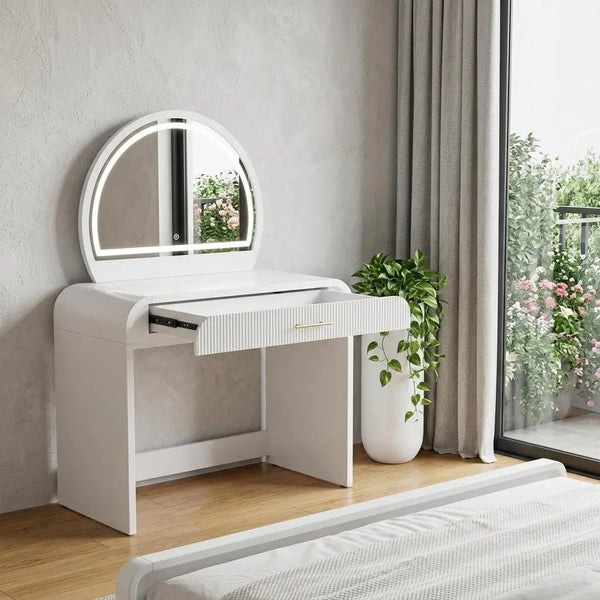 39" White Wood Mirrored Vanity Table And Lights Homeroots Living Room