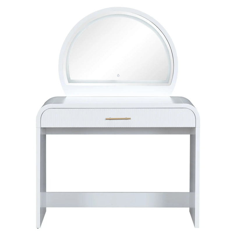 39" White Wood Mirrored Vanity Table And Lights Homeroots Living Room
