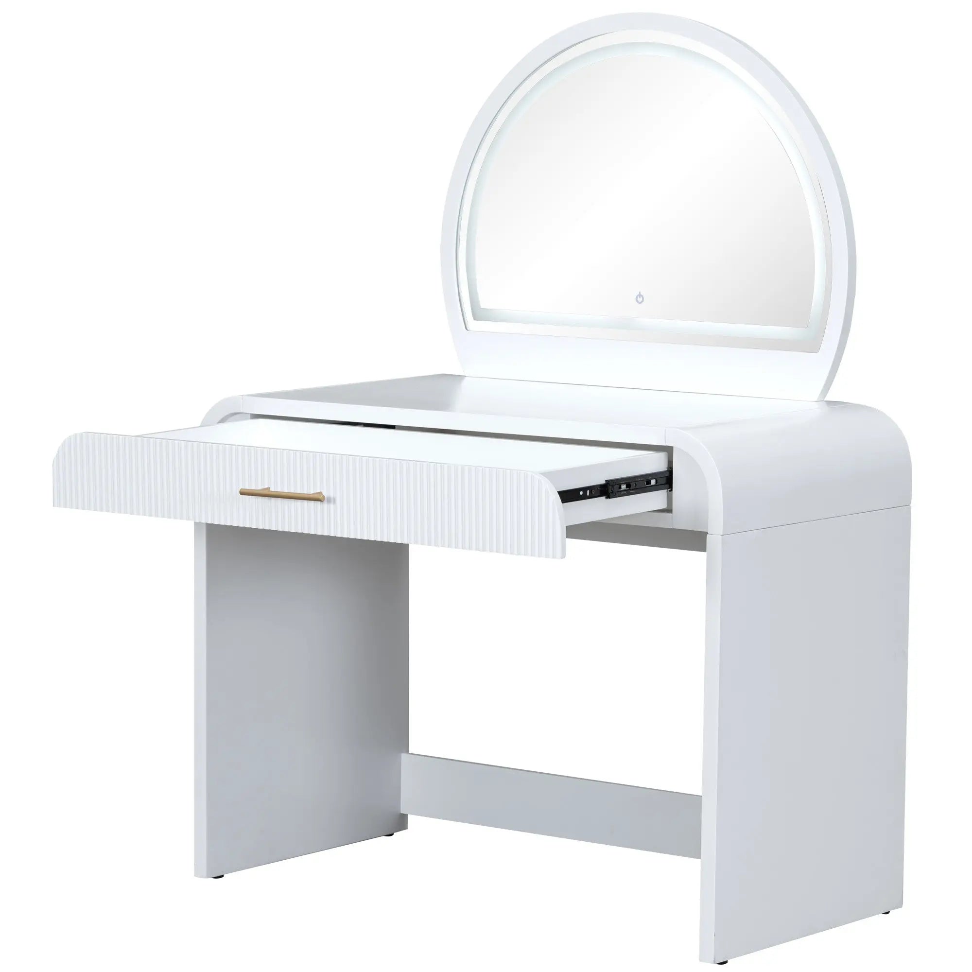 39" White Wood Mirrored Vanity Table And Lights Homeroots Living Room