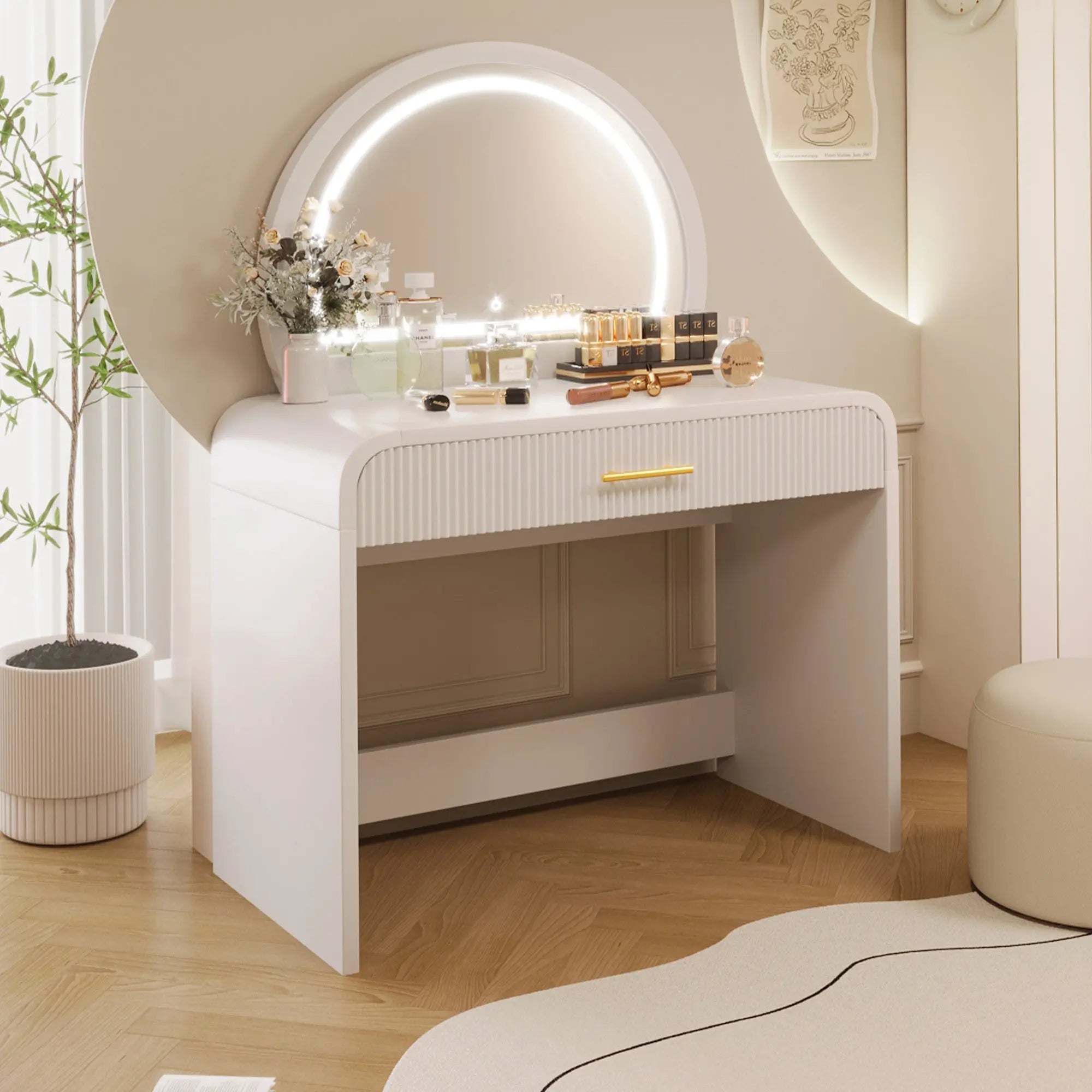 39" White Wood Mirrored Vanity Table And Lights Homeroots Living Room