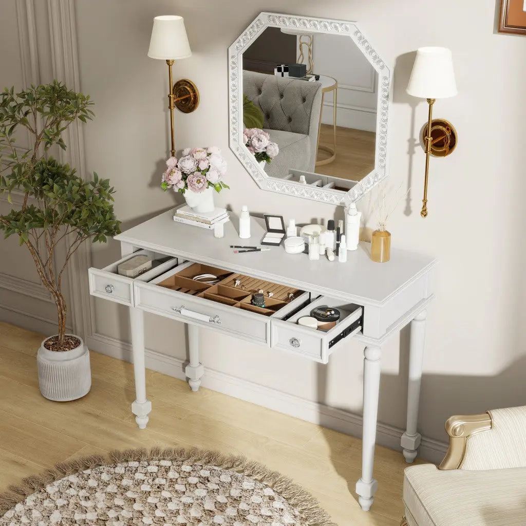 39" White Wood Mirrored Vanity Table Homeroots Living Room
