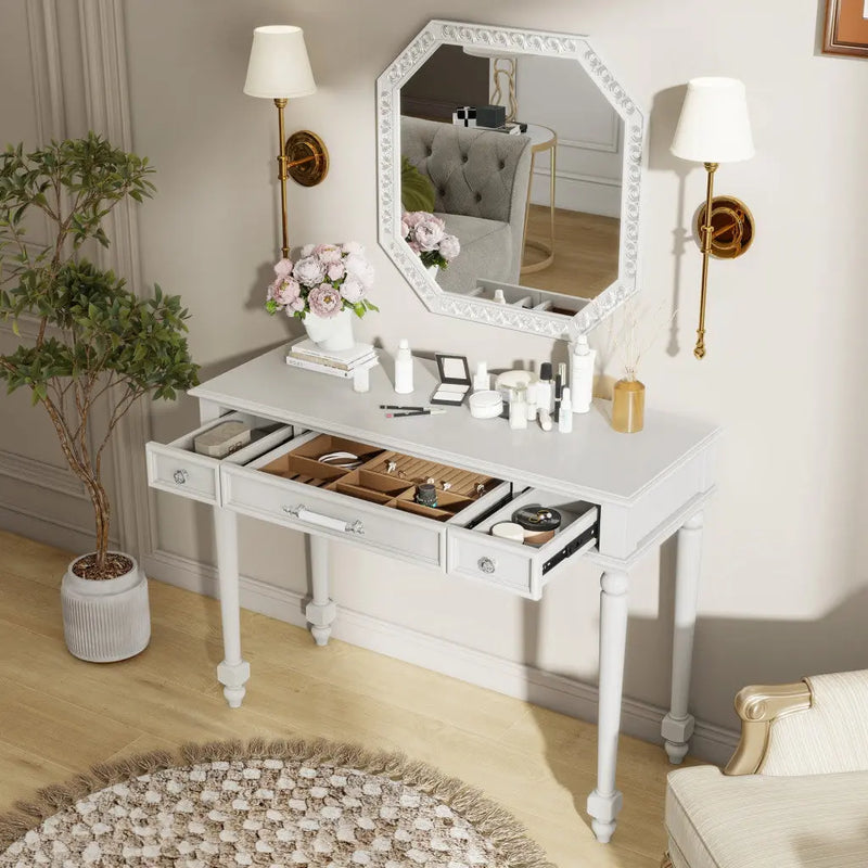 39" White Wood Mirrored Vanity Table Homeroots Living Room