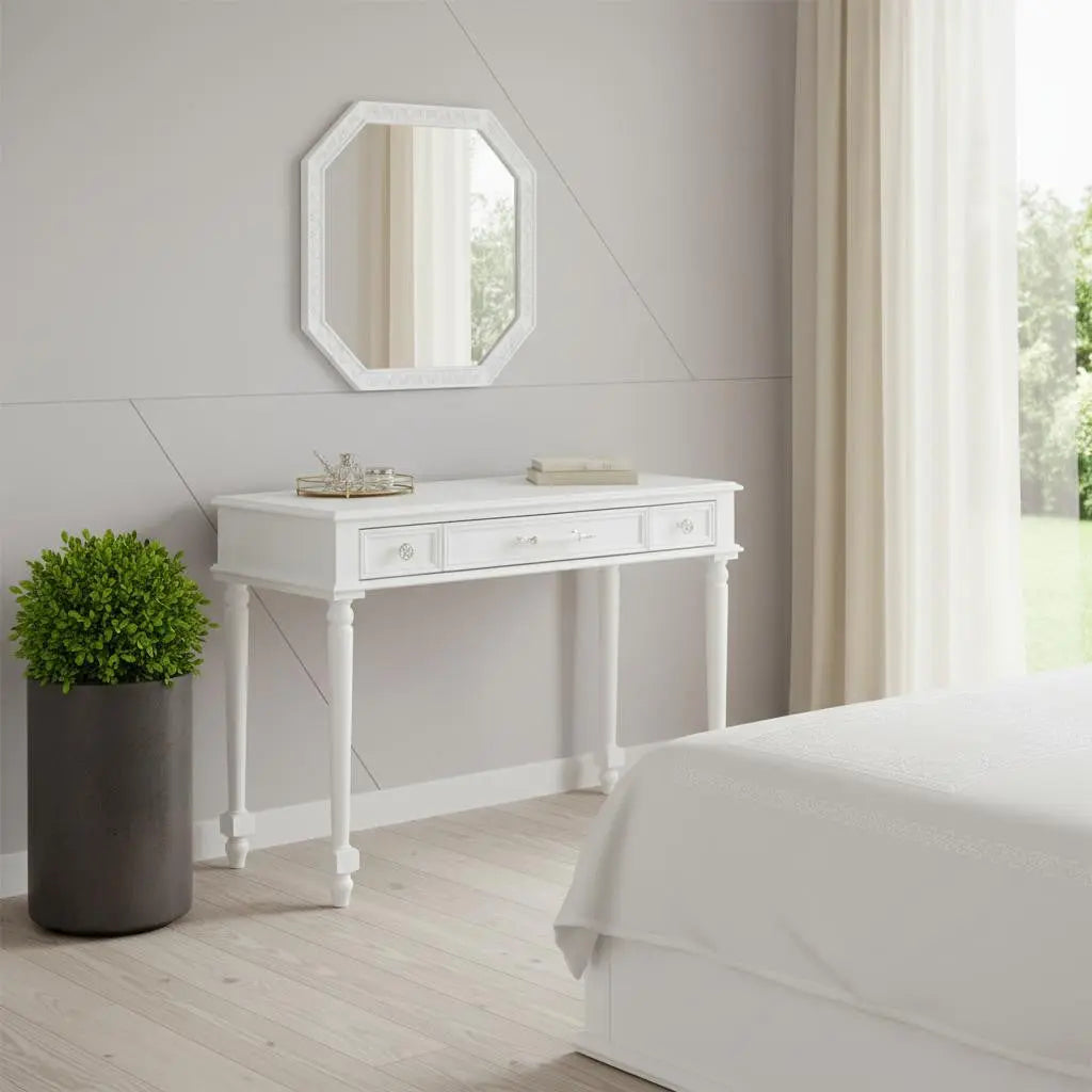 39" White Wood Mirrored Vanity Table Homeroots Living Room