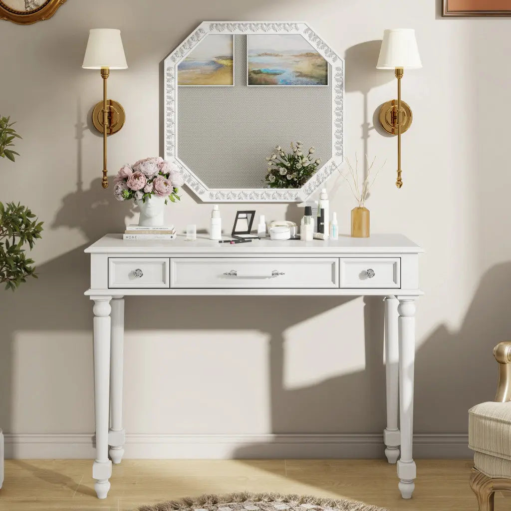 39" White Wood Mirrored Vanity Table Homeroots Living Room