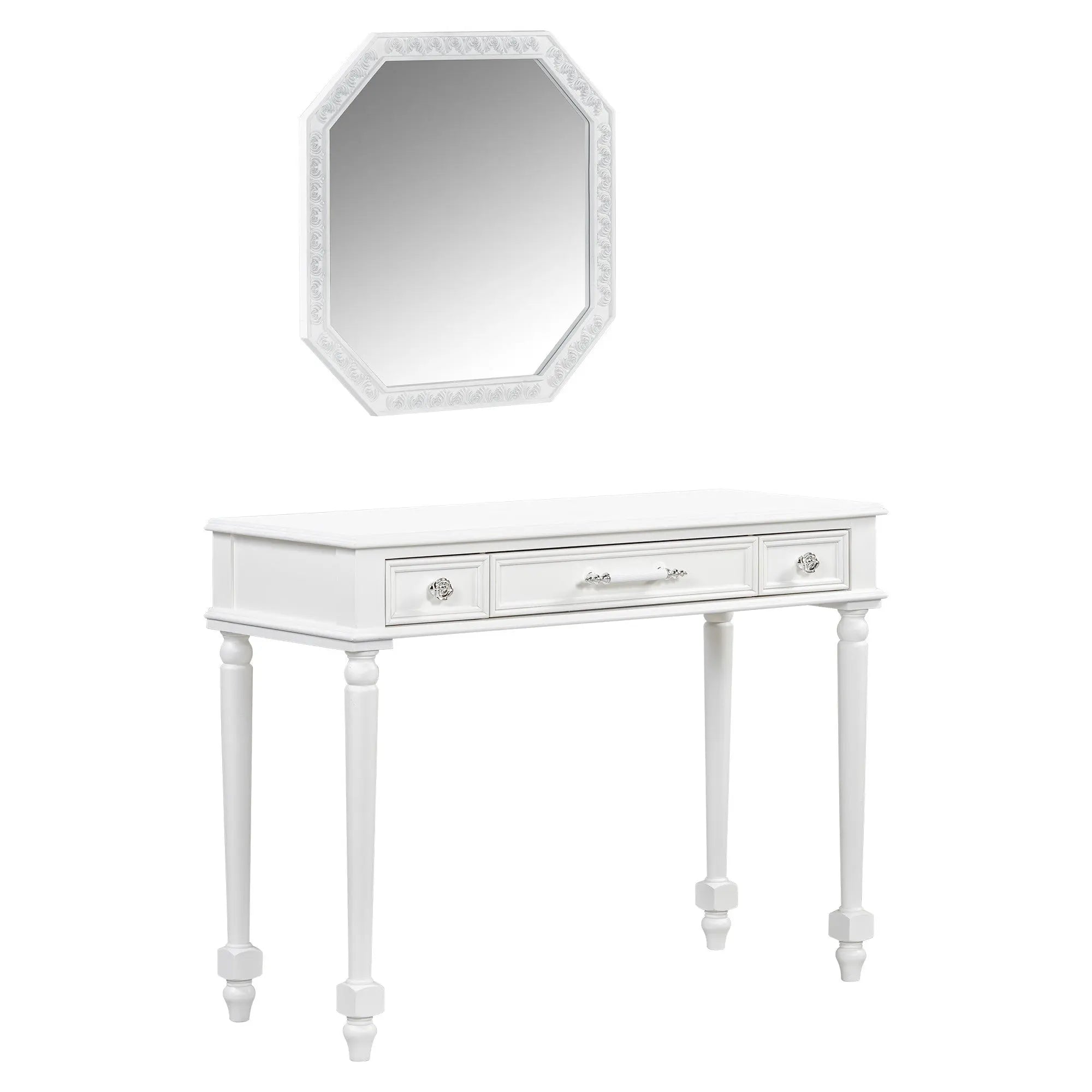 39" White Wood Mirrored Vanity Table Homeroots Living Room