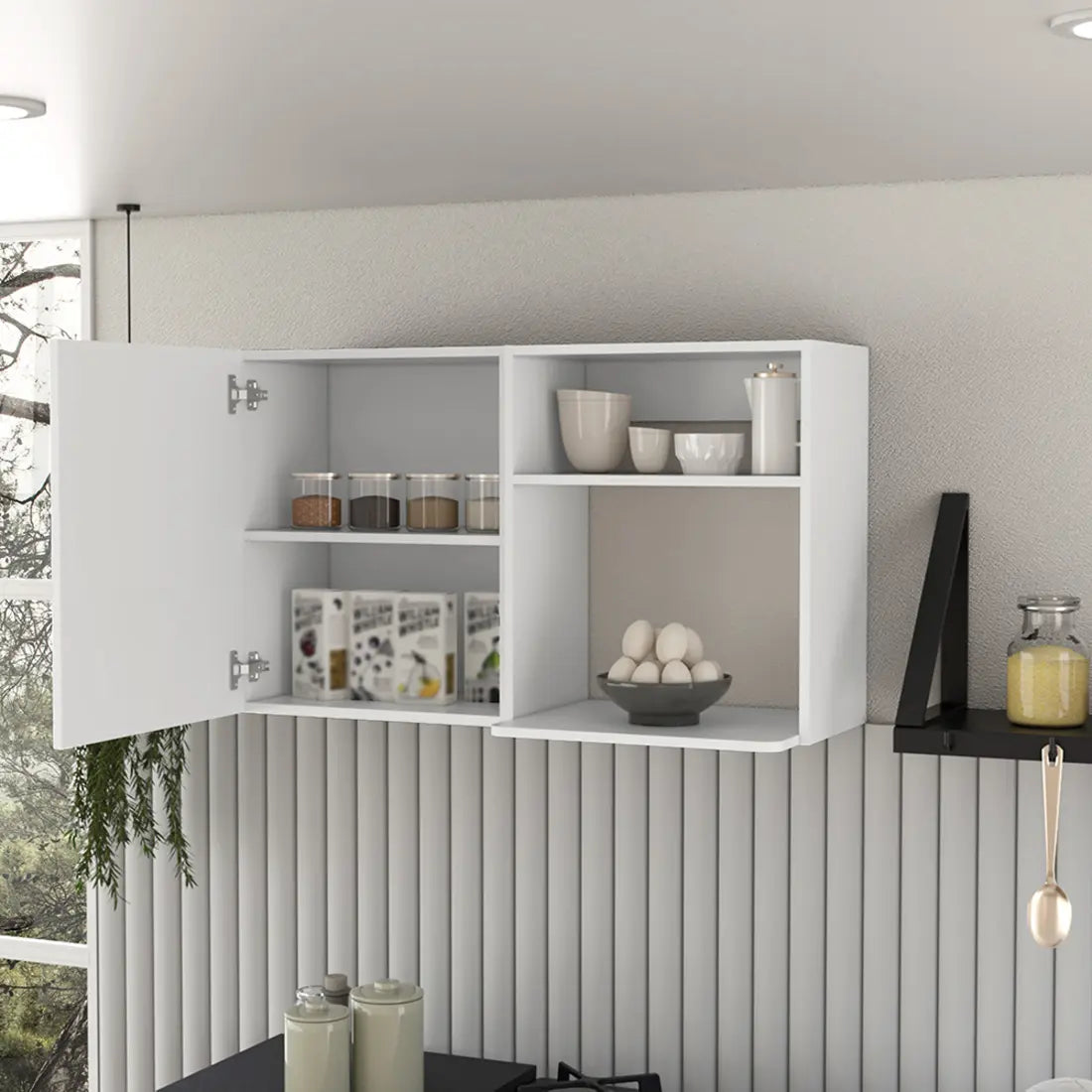 39" White Wood Wall Mounted Accent Cabinet With Single Door Homeroots Kitchen & Dining