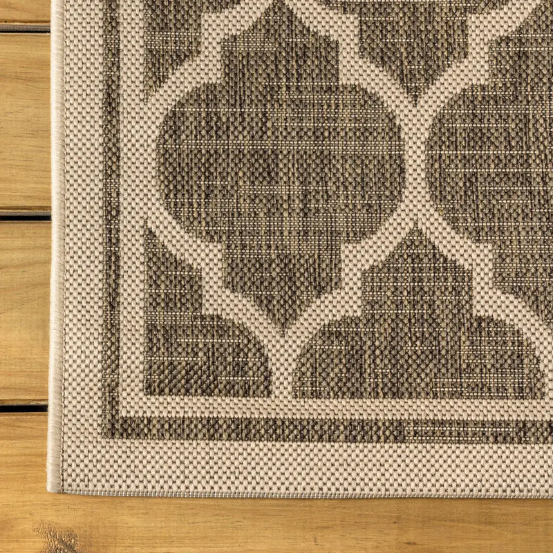 3' Brown And Beige Square Geometric Indoor Outdoor Area Rug - GreatEagleInc