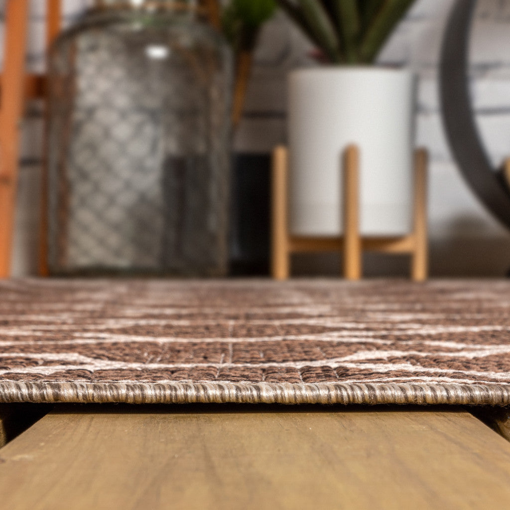 3' Espresso And Taupe Square Geometric Indoor Outdoor Area Rug - GreatEagleInc