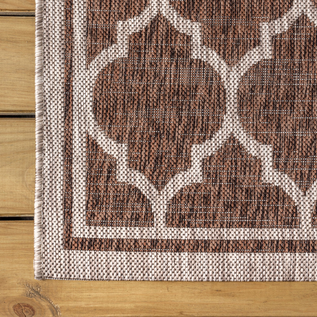 3' Espresso And Taupe Square Geometric Indoor Outdoor Area Rug - GreatEagleInc