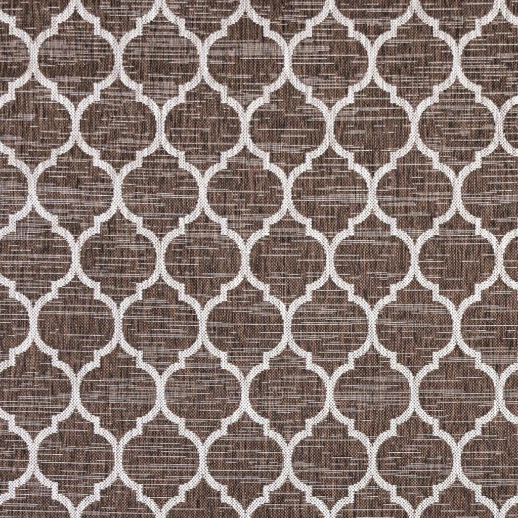 3' Espresso And Taupe Square Geometric Indoor Outdoor Area Rug - GreatEagleInc