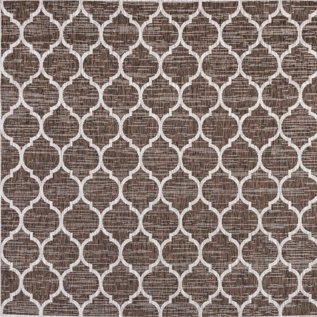 3' Espresso And Taupe Square Geometric Indoor Outdoor Area Rug - GreatEagleInc