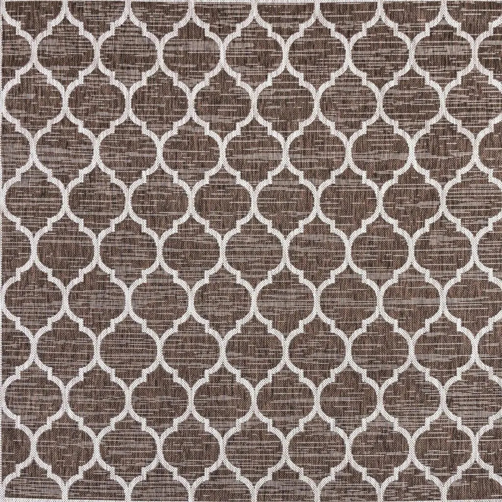 3' Espresso And Taupe Square Geometric Indoor Outdoor Area Rug - GreatEagleInc