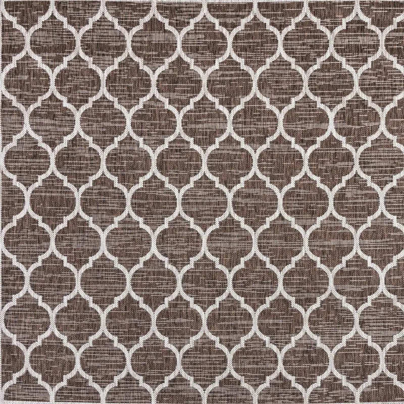 3' Espresso And Taupe Square Geometric Indoor Outdoor Area Rug - GreatEagleInc