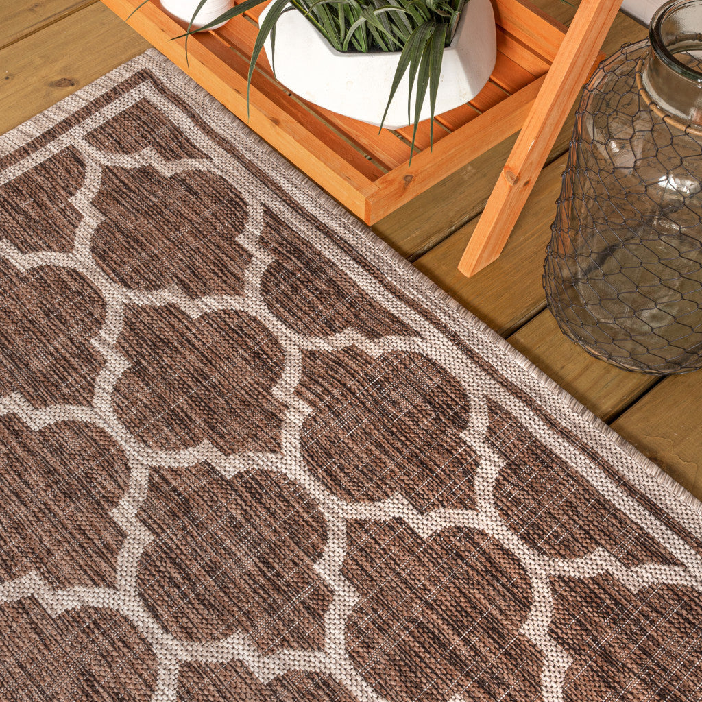 3' Espresso And Taupe Square Geometric Indoor Outdoor Area Rug - GreatEagleInc