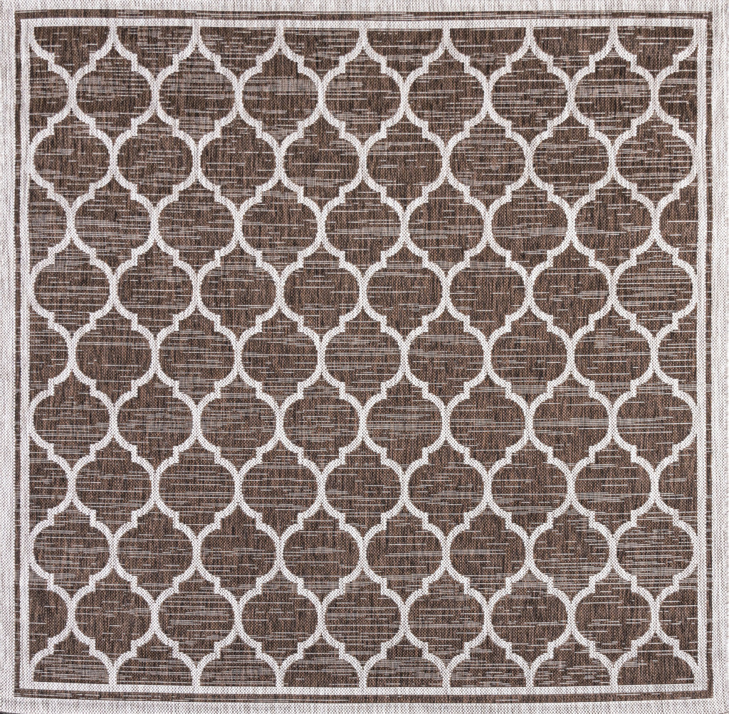 3' Espresso And Taupe Square Geometric Indoor Outdoor Area Rug - GreatEagleInc