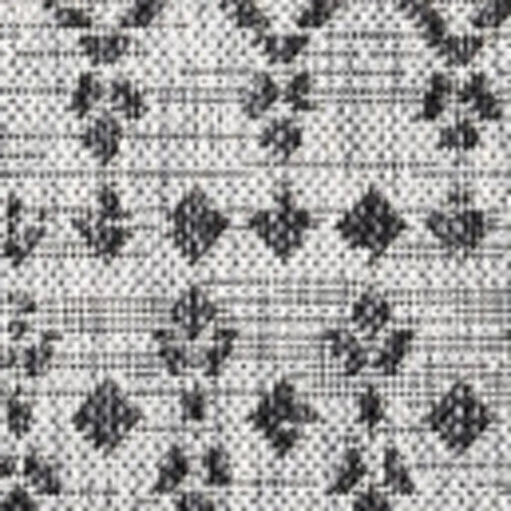 3' Light Gray And Black Square Trellis Indoor Outdoor Area Rug - GreatEagleInc