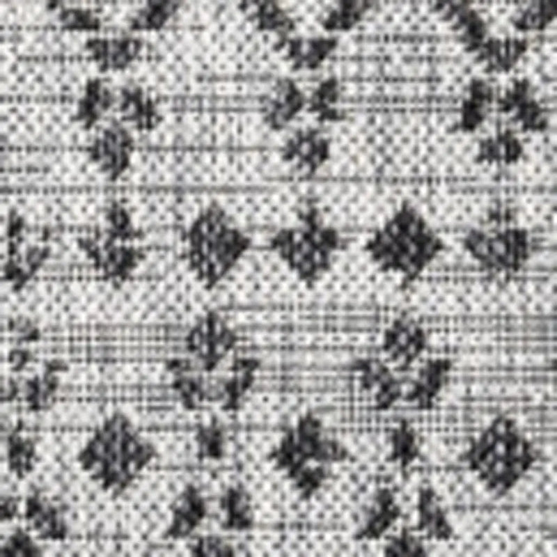 3' Light Gray And Black Square Trellis Indoor Outdoor Area Rug - GreatEagleInc