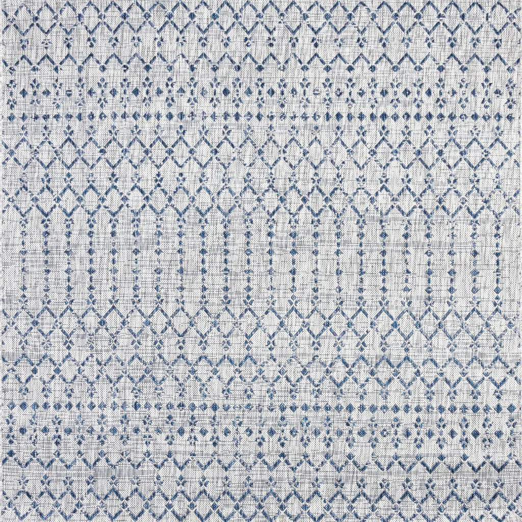 3' Light Gray And Navy Blue Square Trellis Indoor Outdoor Area Rug - GreatEagleInc