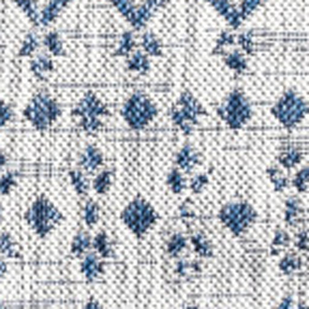3' Light Gray And Navy Blue Square Trellis Indoor Outdoor Area Rug - GreatEagleInc