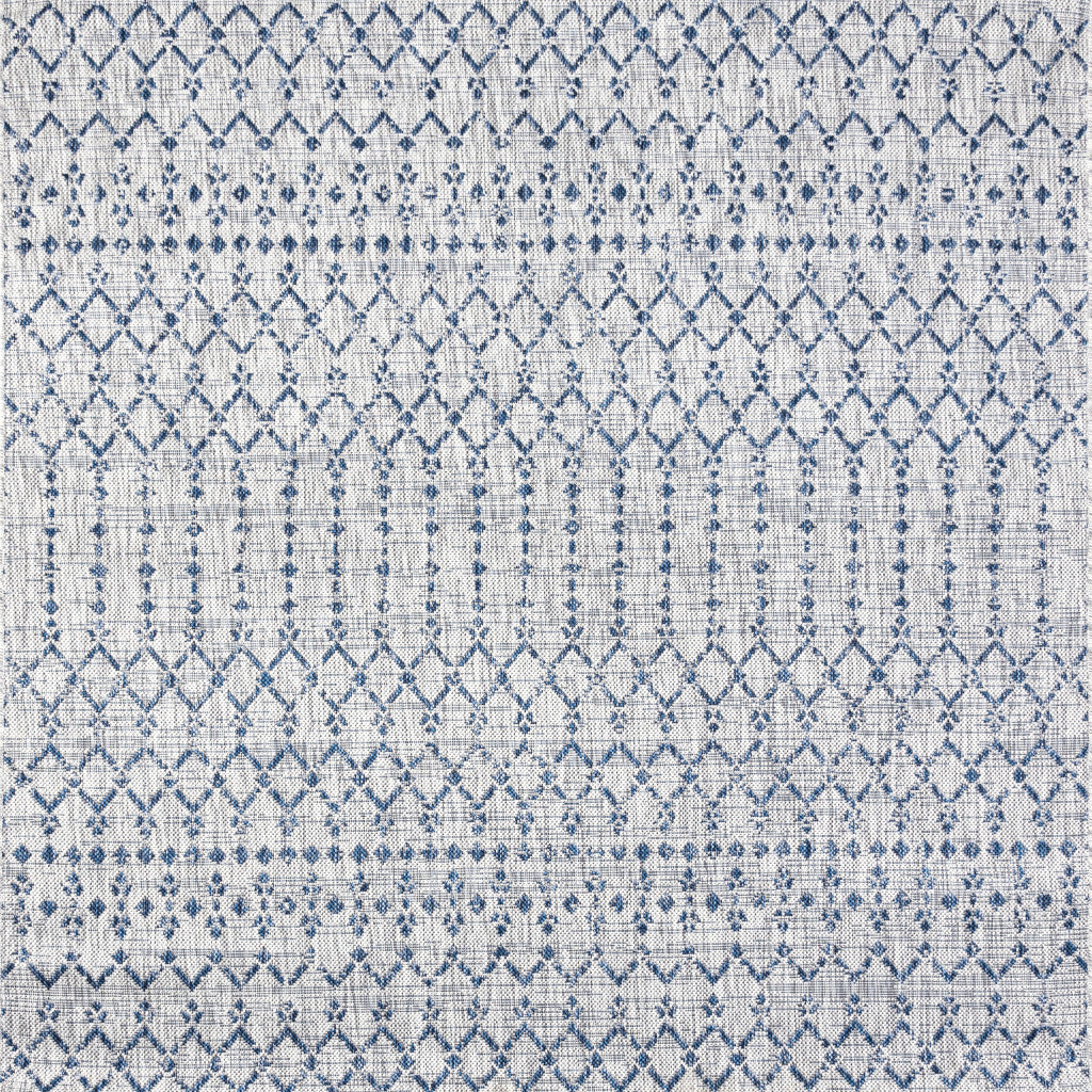 3' Light Gray And Navy Blue Square Trellis Indoor Outdoor Area Rug - GreatEagleInc