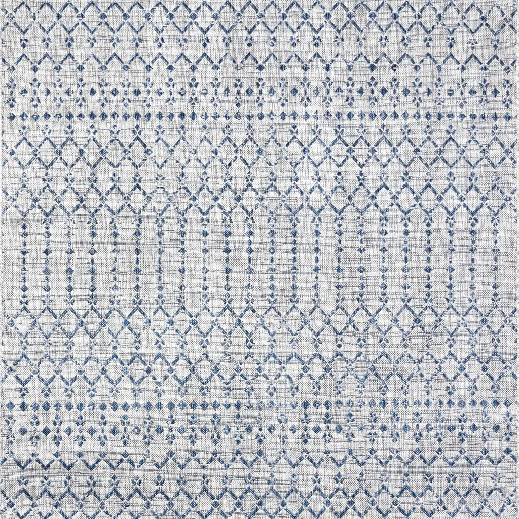 3' Light Gray And Navy Blue Square Trellis Indoor Outdoor Area Rug - GreatEagleInc