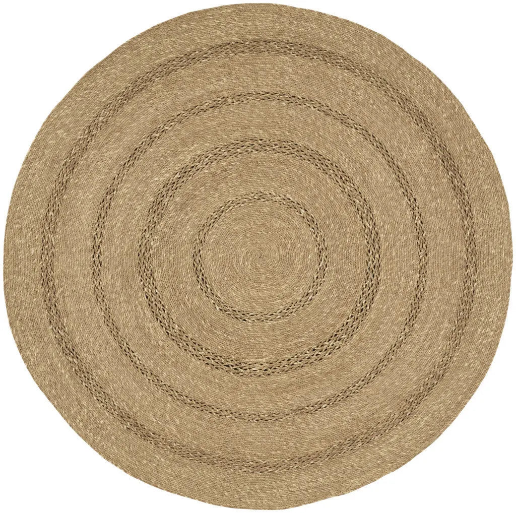 3' Natural And Brown Round Handmade Indoor Outdoor Area Rug Homeroots Outdoor