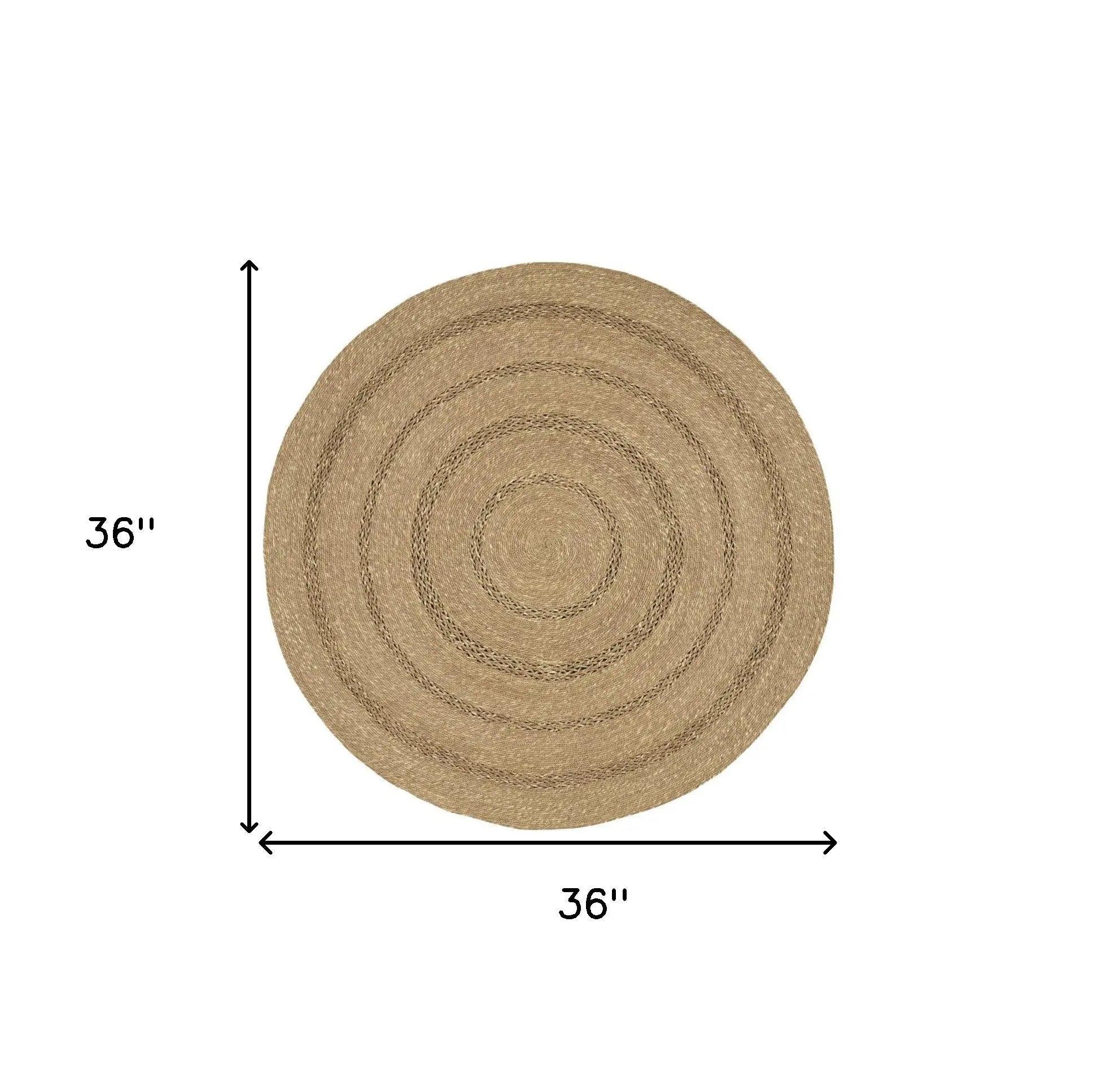 3' Natural And Brown Round Handmade Indoor Outdoor Area Rug Homeroots Outdoor