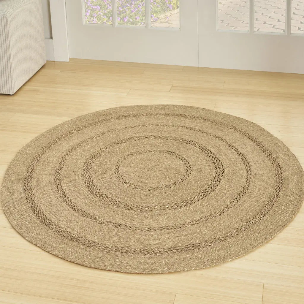 3' Natural And Brown Round Handmade Indoor Outdoor Area Rug Homeroots Outdoor