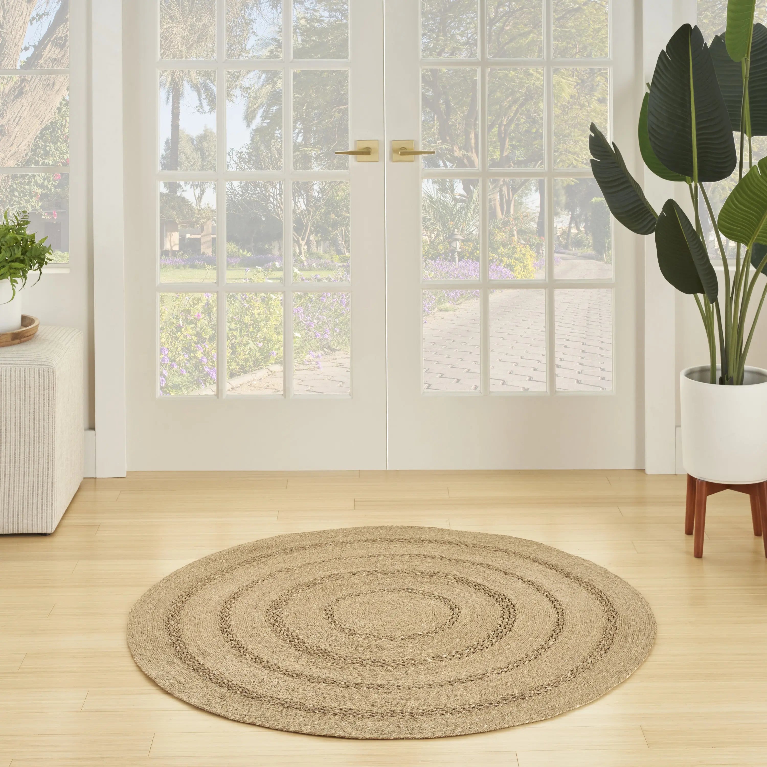 3' Natural And Brown Round Handmade Indoor Outdoor Area Rug Homeroots Outdoor
