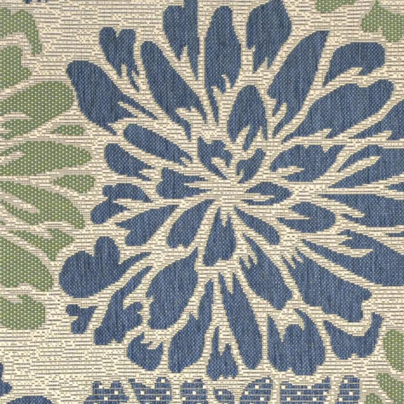 3' Navy Blue And Green Square Floral Indoor Outdoor Area Rug - GreatEagleInc