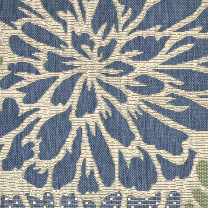 3' Navy Blue And Green Square Floral Indoor Outdoor Area Rug - GreatEagleInc