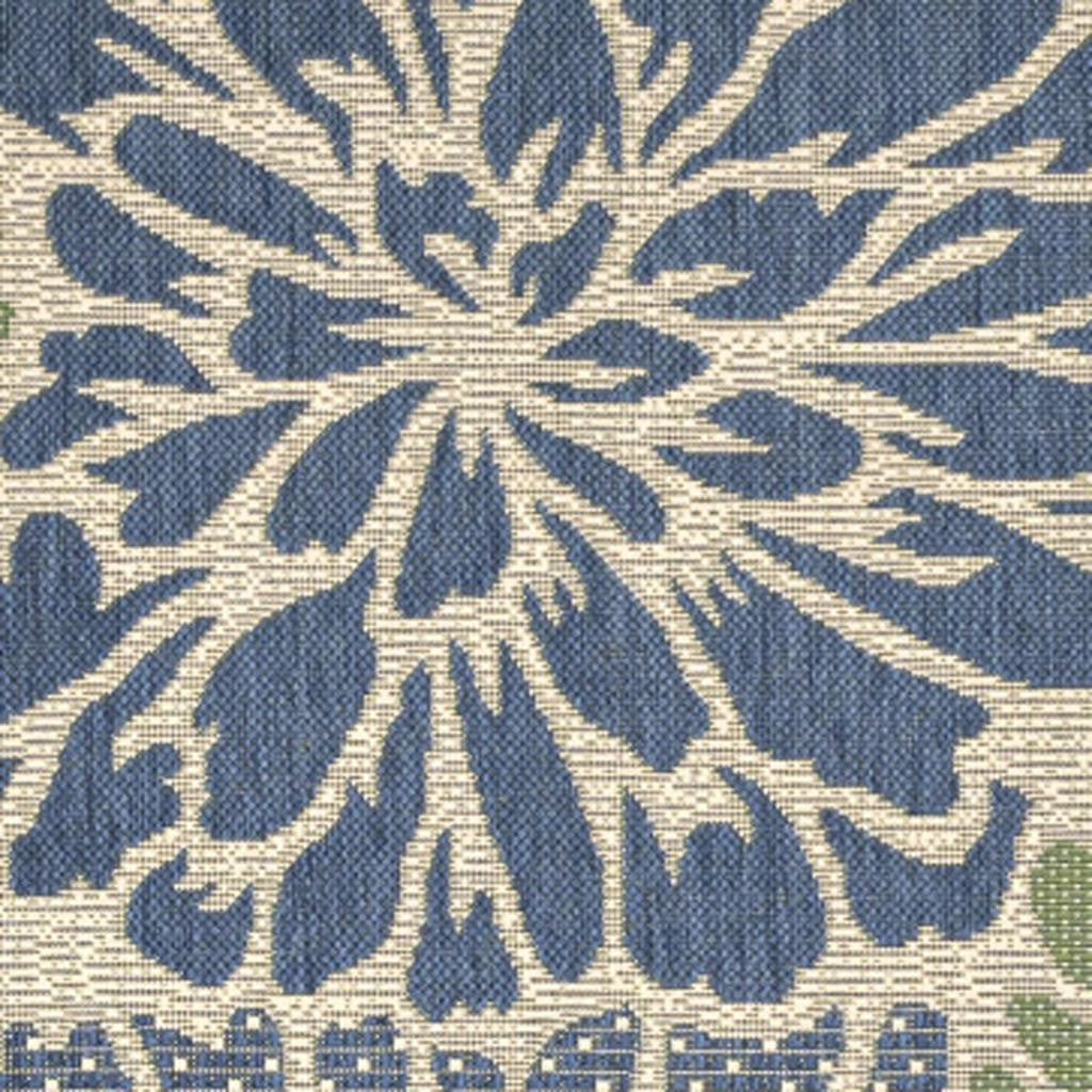 3' Navy Blue And Green Square Floral Indoor Outdoor Area Rug - GreatEagleInc