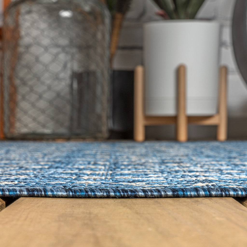 3' Navy Blue And Light Gray Square Trellis Indoor Outdoor Area Rug - GreatEagleInc