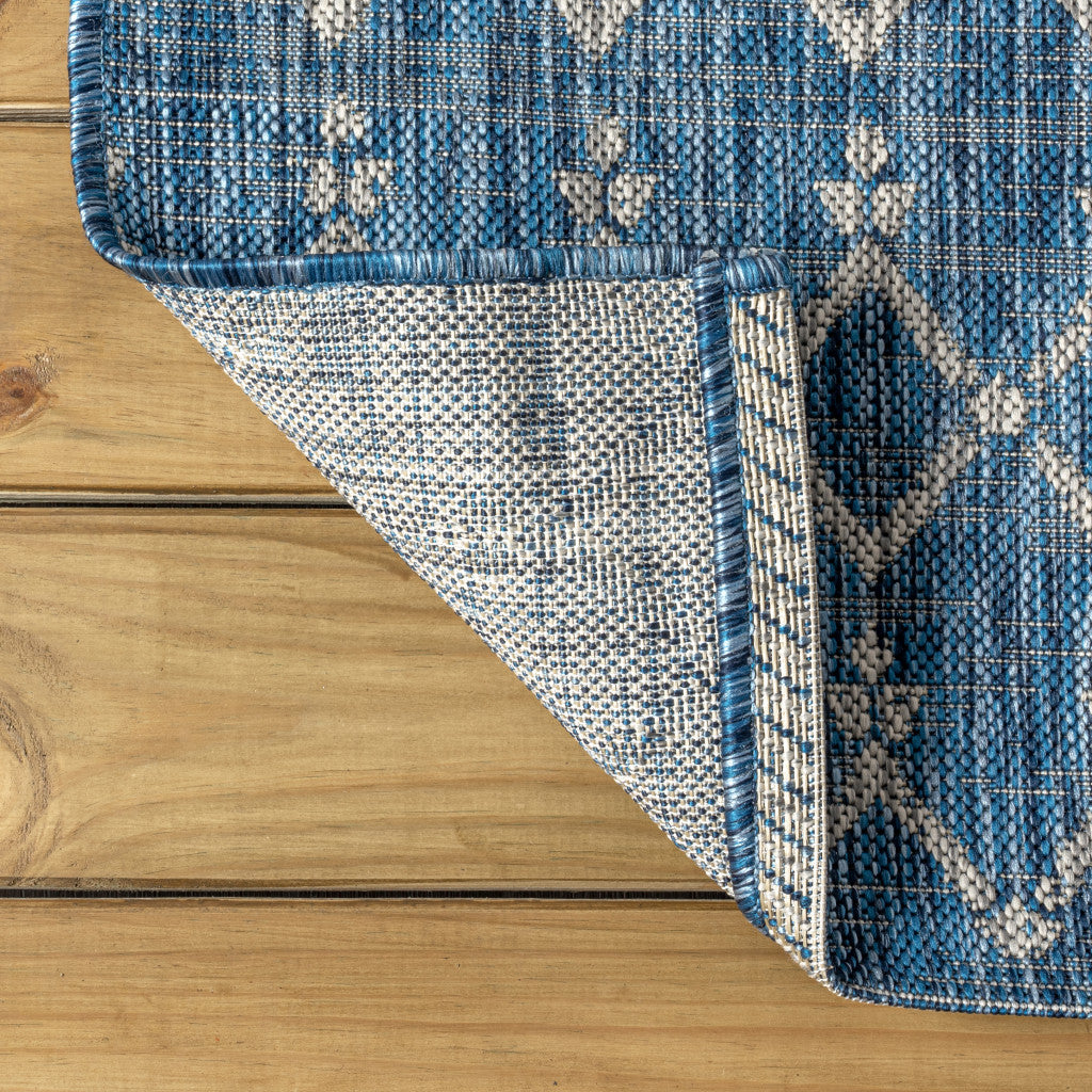 3' Navy Blue And Light Gray Square Trellis Indoor Outdoor Area Rug - GreatEagleInc