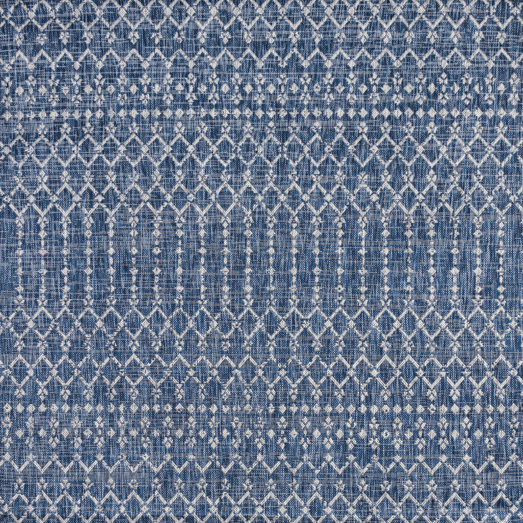 3' Navy Blue And Light Gray Square Trellis Indoor Outdoor Area Rug - GreatEagleInc