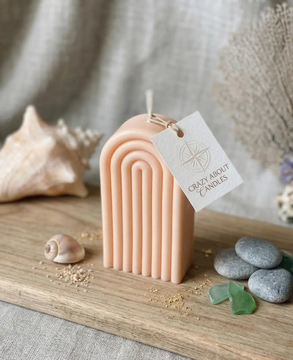 3" Peach Black Ice Scented Dimensional Ribbed Pedestal Candle Homeroots Home Decor