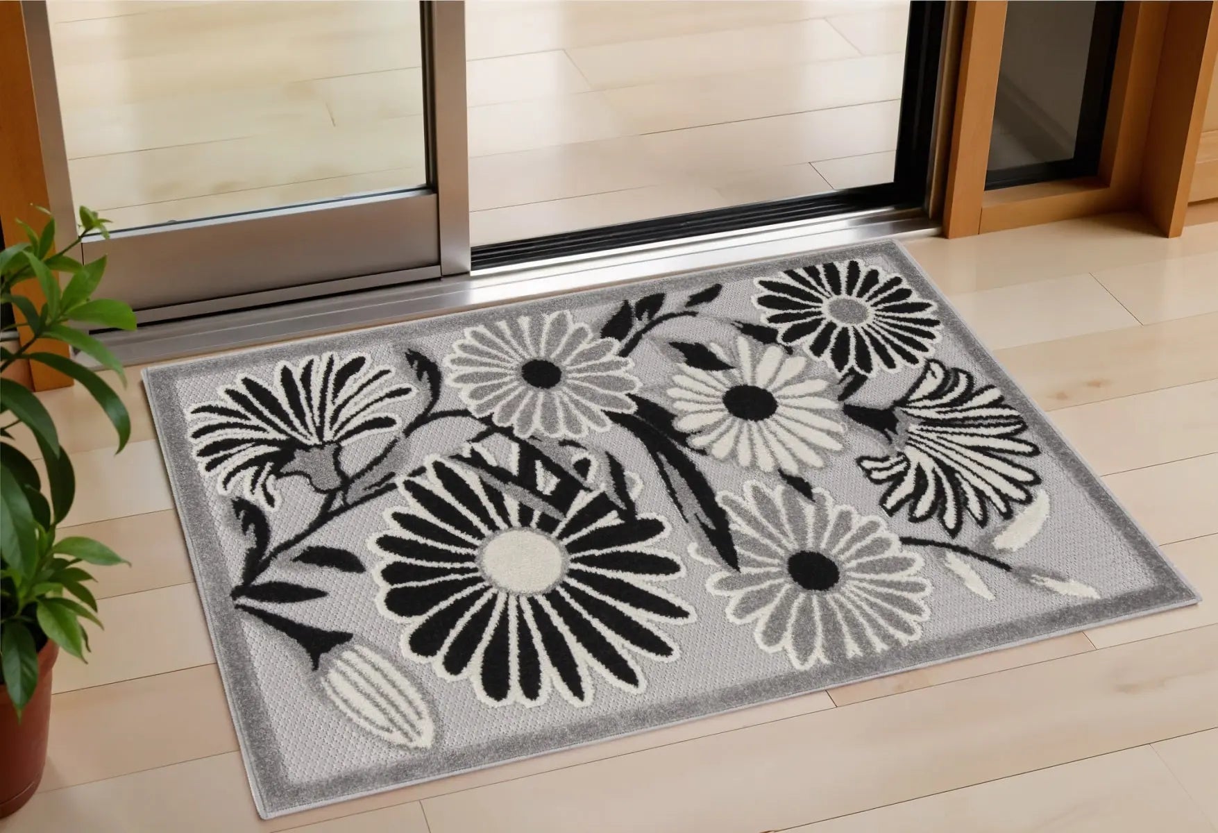 3' X 4' Black and White Floral Indoor Outdoor Area Rug Homeroots Outdoor