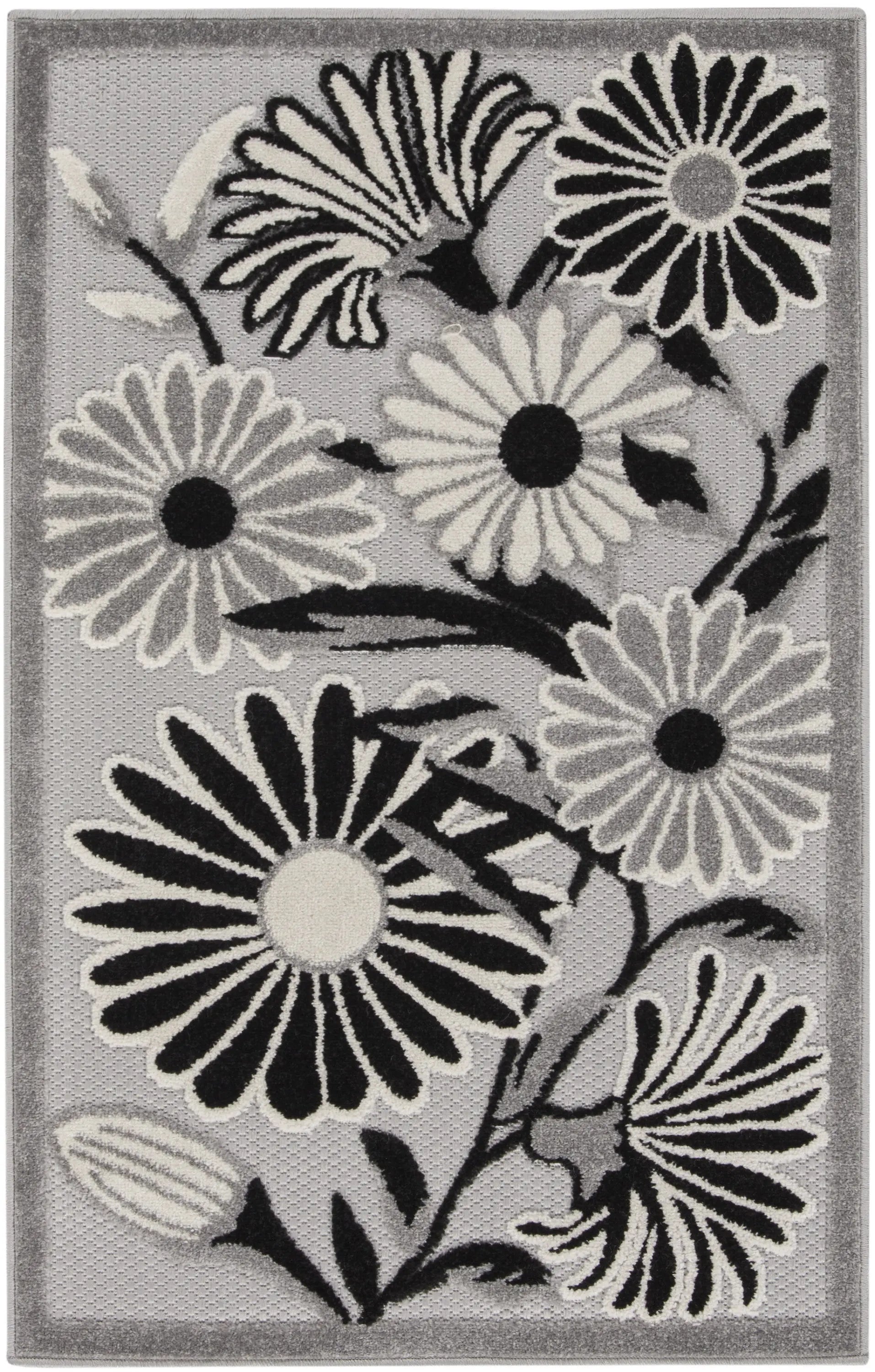 3' X 4' Black and White Floral Indoor Outdoor Area Rug Homeroots Outdoor