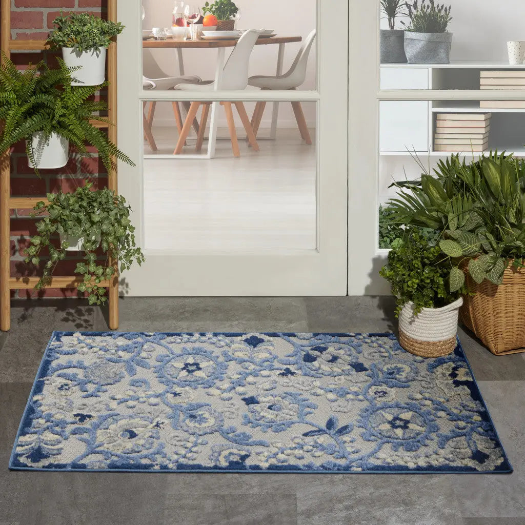 3' X 4' Blue And Gray Indoor Outdoor Area Rug - GreatEagleInc