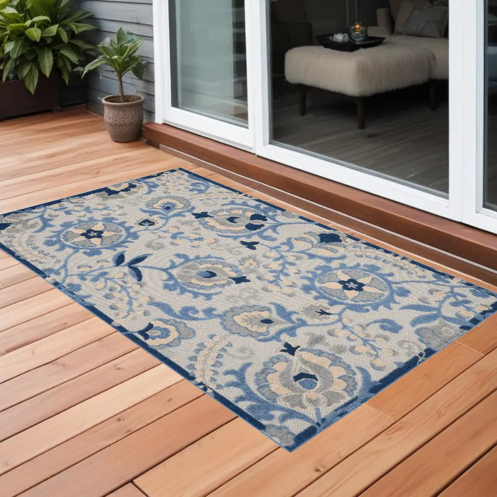 3' X 4' Blue And Gray Indoor Outdoor Area Rug - GreatEagleInc