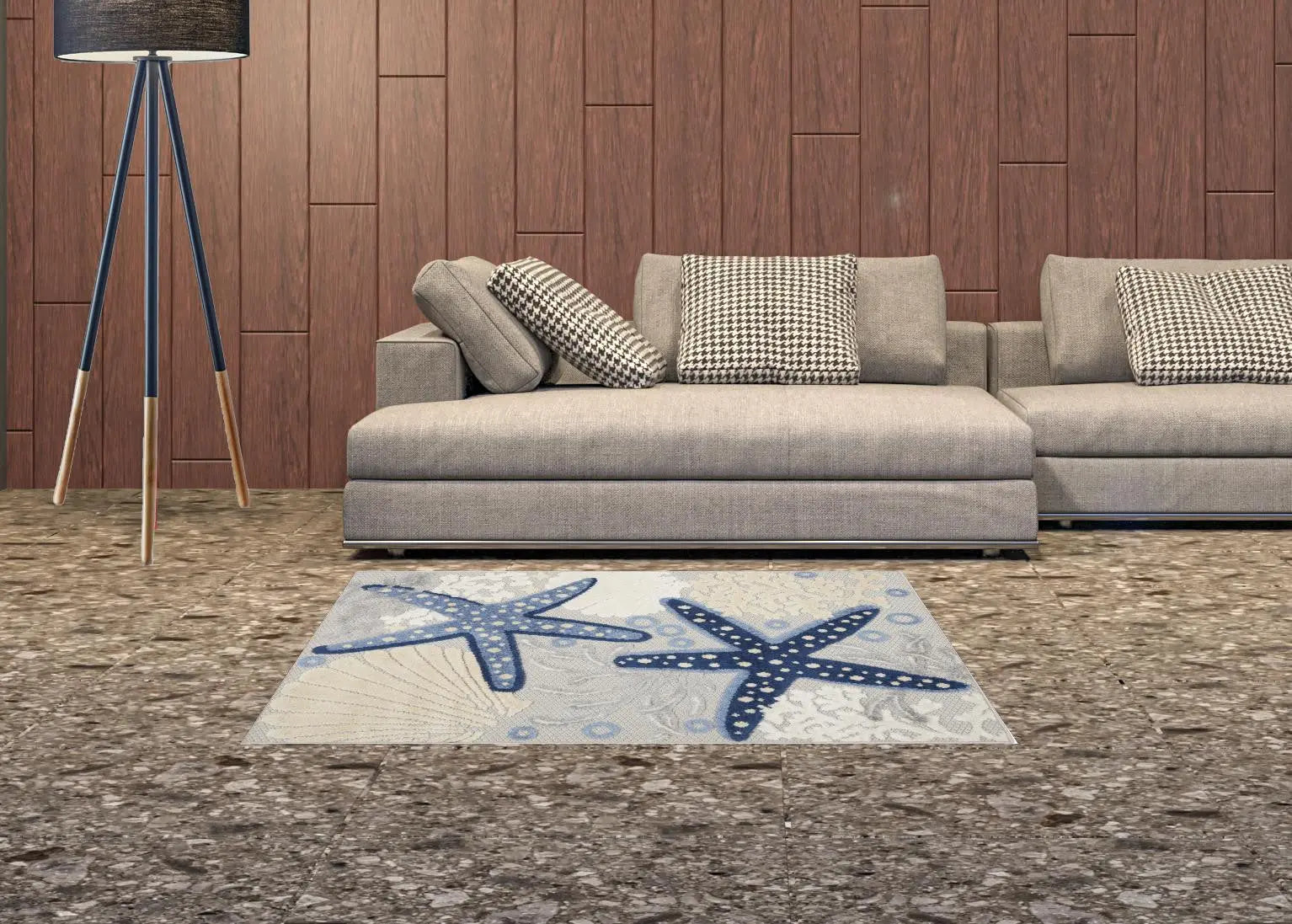 3' X 4' Blue And Gray Indoor Outdoor Area Rug - GreatEagleInc