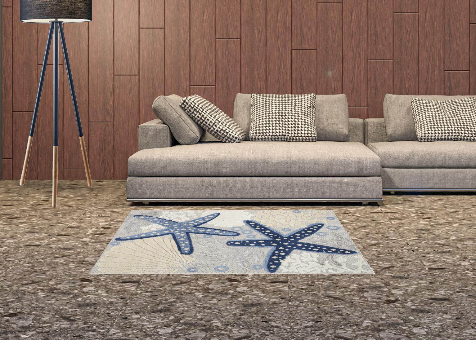 3' X 4' Blue And Gray Indoor Outdoor Area Rug - GreatEagleInc